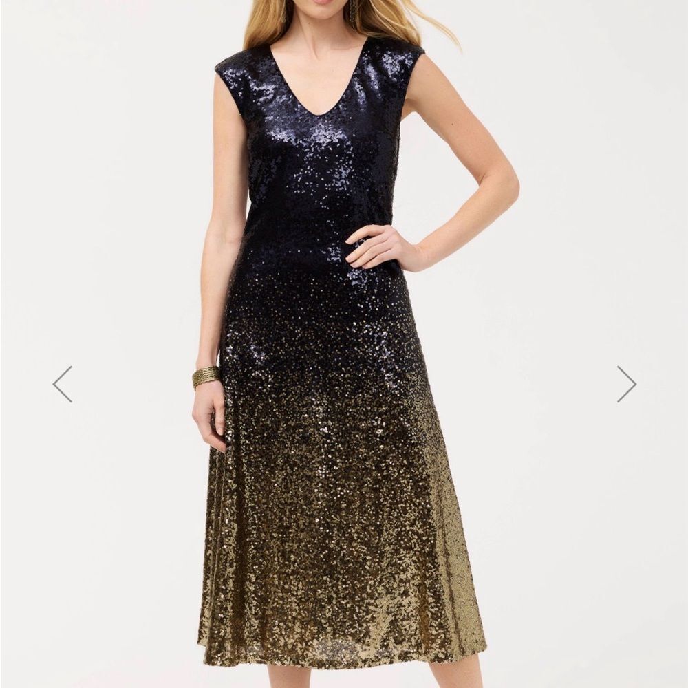 Johnny Was Selya Navy and Gold Sequin Midi Dress - Picture 2 of 9